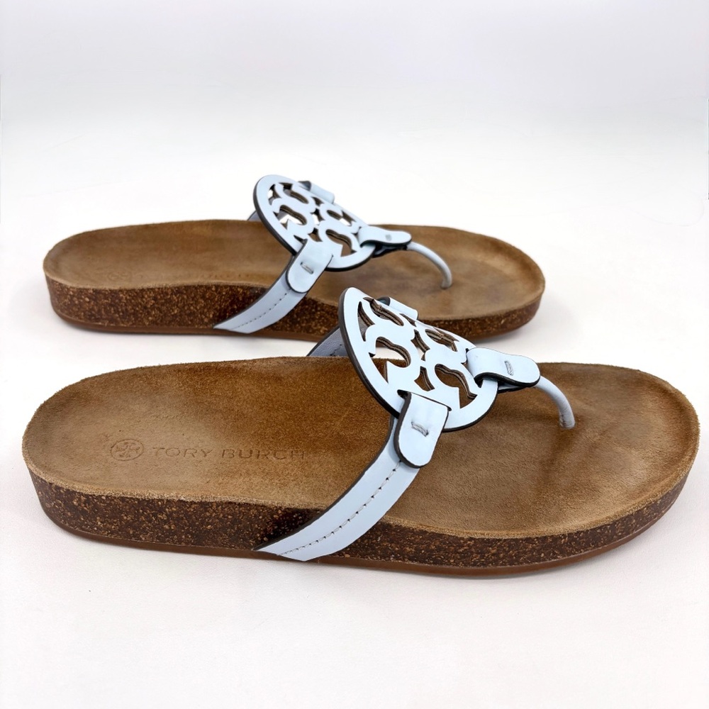 TORY BURCH Miller Cloud Leather Cork Sandals in Crisp Blue US 9 - Picture 7 of 13